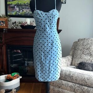 LPA Sky Blue Midi Dress with Black Dots